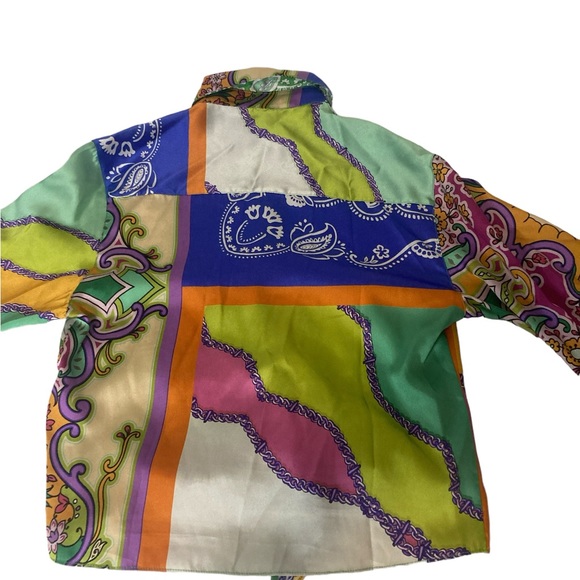 ZARA TIE FRONT BUTTON DOWN CROPPED SCARF-PRINT BLOUSE- in EUC- size S - Picture 6 of 9